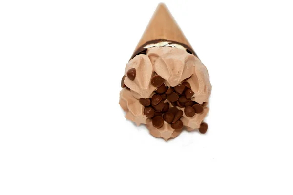 Ijs Van Cacao Romige Chocolade Kegel Met Topping Van Chocolade — Stockfoto