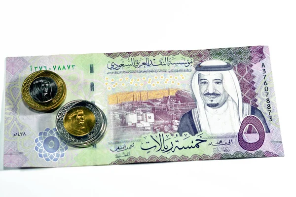 Obrácená Strana Sar Pět Saúdská Arábie Riyals Peněžní Bankovky Série — Stock fotografie