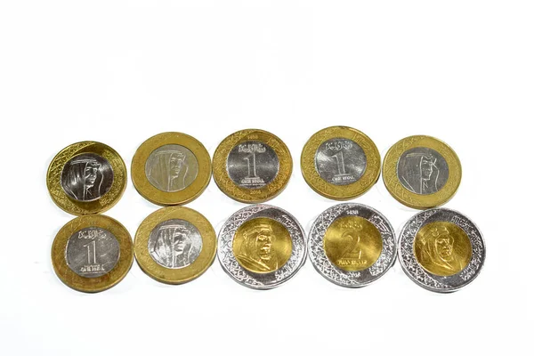 Саудівська Аравія Монети Sar Один Два Саудівська Аравія Ріал Має — стокове фото