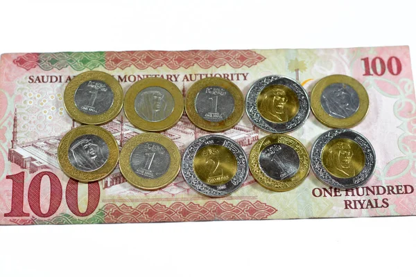 100 Sar 100 Saudi Arabien Rial Bargeldschein Mit Einem Stapel — Stockfoto