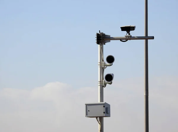 Придорожная Камера Безопасности Наблюдения Дорогами Обнаружения Регистрации Транспортных Средств Дорогах — стоковое фото