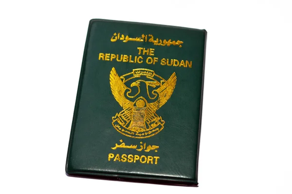 Republic Sudan Passport Gilded Falcon Center Front Cover Selective Focus — Stock Photo, Image