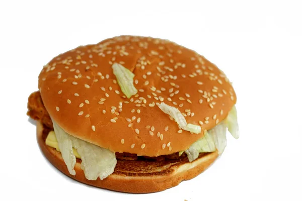 Grote Kip Patty Filet Burger Bekroond Met Heerlijke Saus Verse — Stockfoto