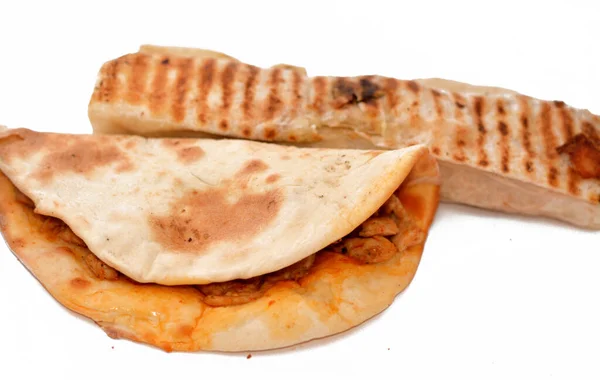 Cocina Siria Pollo Shawerma Tortilla Shawarma Envuelto Pan Sirio Bocadillo — Foto de Stock