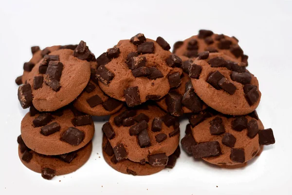 Galletas Chispas Chocolate Recién Horneadas Con Trozos Chocolate Galletas Chispas — Foto de Stock