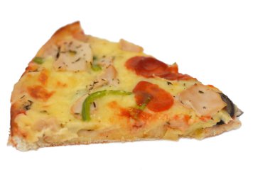 Tavuk barbeküsü pizza, soslu tavuk, salam, biber, mozzarella, barbekü sosu, İtalyan ve Amerikan mutfağı geçmişi, fast food konsepti, fırında taze pizza.