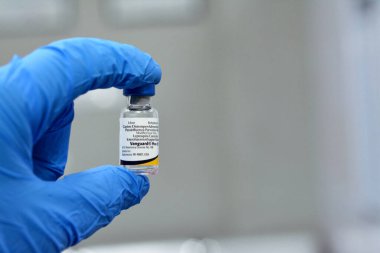 Kahire, Mısır, 8 Aralık 2022: Öncü Kıta artı köpek distemper virüsü, adenovirüs, parainfluenza, coronavirus, parvovirüs, Leptospira canicola ve L. icterohaemorrhagiae karşı köpekler için 5 CV-L aşısı