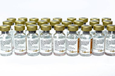 Kahire, Mısır, 8 Aralık 2022: Felocell 4, modifiye edilmiş canlı gergedan aşısı, gergedan virüsü, kalivirüs, panleukopenia virüsü (Johnson Kar Leoparı türü) ve klamidya psittaci