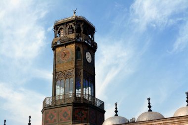 The clock tower of The great mosque of Muhammad Ali Pasha or Alabaster mosque in Citadel of Cairo, Salah El Din Castle, Cairo citadel clock is Egypt's first public ticking clock for many decades