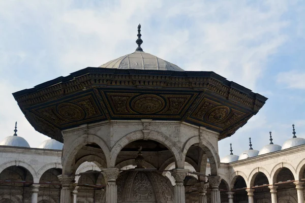 Ablution fountain and courtyard of The great mosque of Muhammad Ali Pasha or Alabaster mosque at the Citadel of Cairo, Salah El Din Castle, details of Mohamed Ali mosque courtyard, selective focus