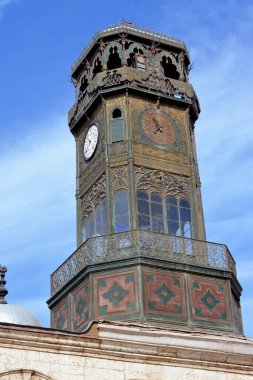 The clock tower of The great mosque of Muhammad Ali Pasha or Alabaster mosque in Citadel of Cairo, Salah El Din Castle, Cairo citadel clock is Egypt's first public ticking clock for many decades