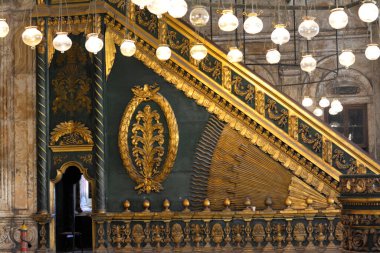 Details of prayer niche and mosque pulpit of The great mosque of Muhammad Ali Pasha or Alabaster mosque in Citadel of Cairo, the main material is limestone and alabaster located in Salah El Din Castle