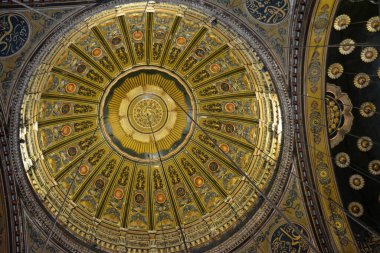 The great mosque of Muhammad Ali Pasha or Alabaster mosque in Citadel of Cairo, the main material is limestone and alabaster located in Salah El Din Castle, details of mosque interiors, dome and light