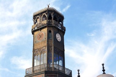 The clock tower of The great mosque of Muhammad Ali Pasha or Alabaster mosque in Citadel of Cairo, Salah El Din Castle, Cairo citadel clock is Egypt's first public ticking clock for many decades