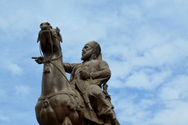 Cairo, Egypt, January 7 2023: Ibrahim Pasha statue on his horse from the Egyptian national military museum in Cairo citadel, official army museum, selective focus