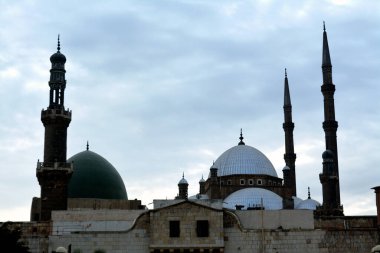 Cairo, Egypt, January 7 2023: The great mosque of Muhammad Ali Pasha or Alabaster mosque in Citadel of Cairo and The Sultan Al-Nasir Muhammad ibn Qalawun Mosque inside Salah El Din Castle