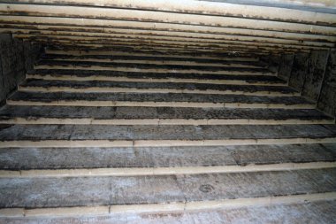 Detail of the massive corbel-vaulted ceiling of burial chamber of the red north pyramid of Dahshur of king Sneferu, named for the rusty reddish hue of its red limestone stones, also called bat pyramid