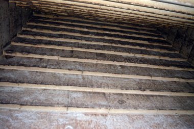 Detail of the massive corbel-vaulted ceiling of burial chamber of the red north pyramid of Dahshur of king Sneferu, named for the rusty reddish hue of its red limestone stones, also called bat pyramid
