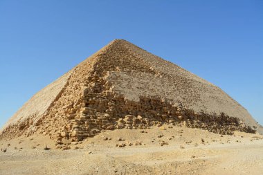The Bent Pyramid of king Sneferu, A unique example of early pyramid development in Egypt located at Dahshur Badrashin Badrshein city, made of ancient limestone, height 104 meters, base 189 meters