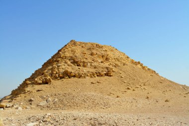 The satellite pyramid located 55 meters south to the bent pyramid of king Sneferu, 26 meters in height and 52.80 meters in length, it is made of limestone, vintage retro ancient Egyptian monument