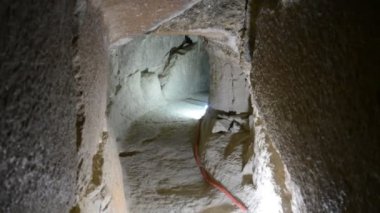Details of the interior passages of The Bent Pyramid of king Sneferu, A unique example of early pyramid development in Egypt located at Dahshur Badrashin Badrshein city, made of ancient limestone