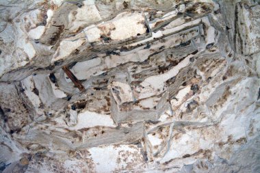 Giza, Egypt, January 26 2023: Details of the interior passages of The Bent Pyramid of king Sneferu, A unique example of early pyramid development in Egypt, madse of ancient limestone, selective focus