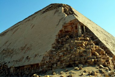 The Bent Pyramid of king Sneferu, A unique example of early pyramid development in Egypt located at Dahshur Badrashin Badrshein city, made of ancient limestone, height 104 meters, base 189 meters