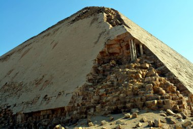 The Bent Pyramid of king Sneferu, A unique example of early pyramid development in Egypt located at Dahshur Badrashin Badrshein city, made of ancient limestone, height 104 meters, base 189 meters