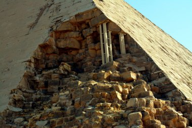 The Bent Pyramid of king Sneferu, A unique example of early pyramid development in Egypt located at Dahshur Badrashin Badrshein city, made of ancient limestone, height 104 meters, base 189 meters