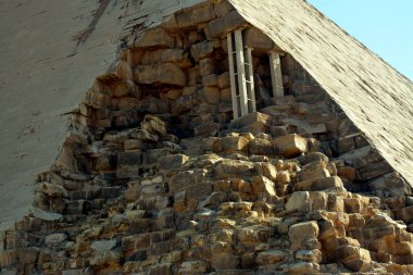 The Bent Pyramid of king Sneferu, A unique example of early pyramid development in Egypt located at Dahshur Badrashin Badrshein city, made of ancient limestone, height 104 meters, base 189 meters