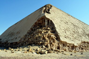 The Bent Pyramid of king Sneferu, A unique example of early pyramid development in Egypt located at Dahshur Badrashin Badrshein city, made of ancient limestone, height 104 meters, base 189 meters