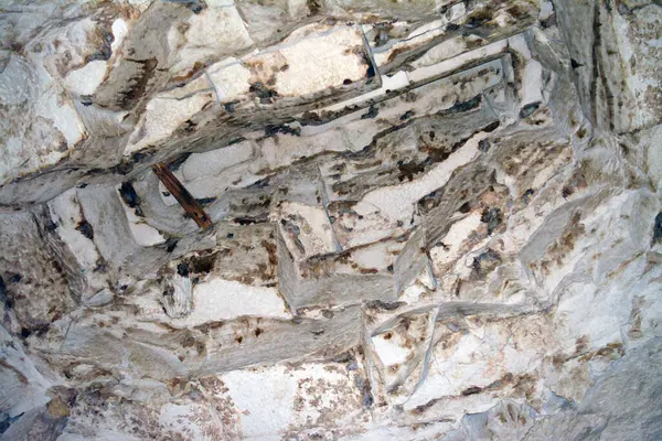 Giza, Egypt, January 26 2023: Details of the interior passages of The Bent Pyramid of king Sneferu, A unique example of early pyramid development in Egypt, madse of ancient limestone, selective focus