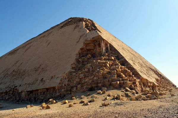 The Bent Pyramid of king Sneferu, A unique example of early pyramid development in Egypt located at Dahshur Badrashin Badrshein city, made of ancient limestone, height 104 meters, base 189 meters