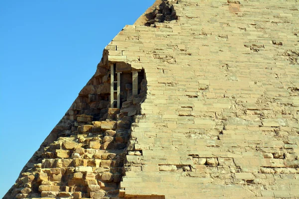 The Bent Pyramid of king Sneferu, A unique example of early pyramid development in Egypt located at Dahshur Badrashin Badrshein city, made of ancient limestone, height 104 meters, base 189 meters