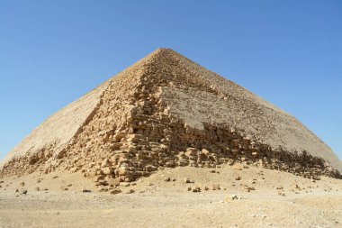 The Bent Pyramid of king Sneferu, A unique example of early pyramid development in Egypt located at Dahshur Badrashin Badrshein city, made of ancient limestone, height 104 meters, base 189 meters