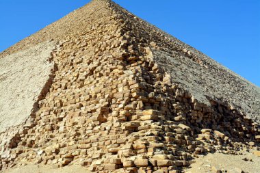 The Bent Pyramid of king Sneferu, A unique example of early pyramid development in Egypt located at Dahshur Badrashin Badrshein city, made of ancient limestone, height 104 meters, base 189 meters
