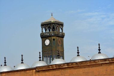 The clock tower of The great mosque of Muhammad Ali Pasha or Alabaster mosque in Citadel of Cairo, Salah El Din Castle, Cairo citadel clock is Egypt's first public ticking clock for many decades