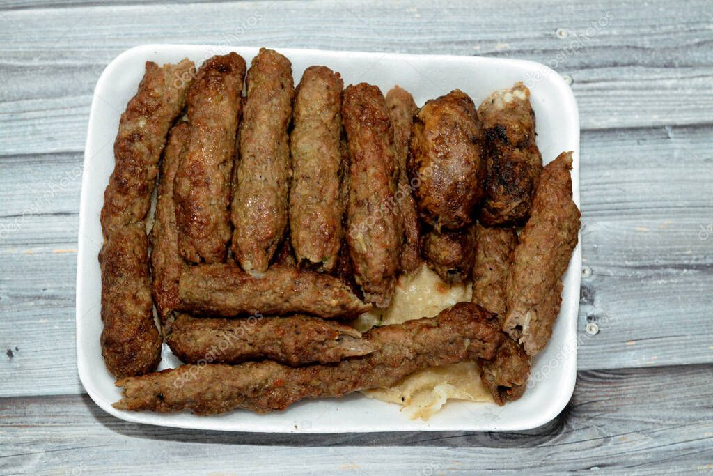 Arabic cuisine traditional food beef Kofta, kebab and tarb kofta shish