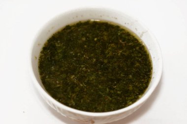 Mulukhiyah, also known as molokhia, molohiya or ewedu, a dish made from the leaves of Corchorus olitorius, commonly known in English as denje'c'jute, nalta jute, tossa jute, jute or Jew's mallow