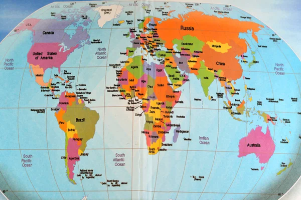 Kolorowa Mapa Świata Wszystkimi Kontynentami Afryka Europa Azja Ameryka Północna — Zdjęcie stockowe