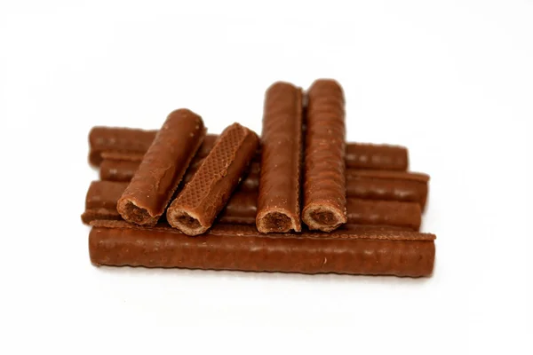 Krémové Čokoládové Tyčinky Které Mají Sametovou Čokoládovou Náplň Uvnitř Oplatky — Stock fotografie