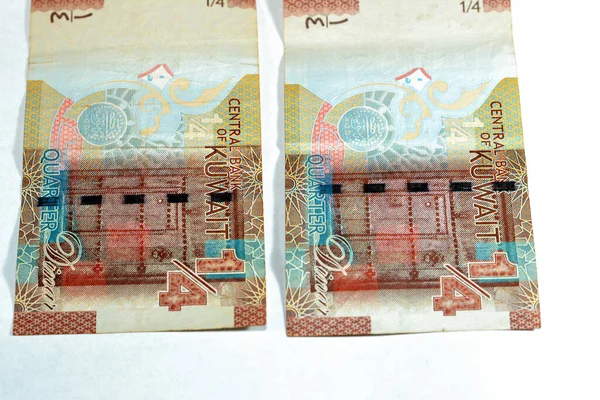 Обратная Сторона Кувейта Четверть Динара Коричневые Бумажные Банкноты Наличные Деньги — стоковое фото