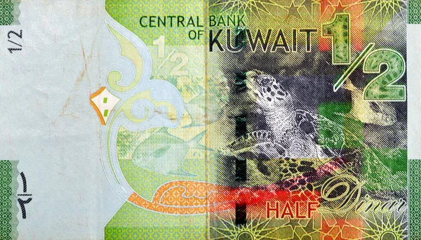Nagy Töredéke Hátoldalán Kuvaiti Fél Dinár Zöld Papír Bankjegy Készpénz — Stock Fotó