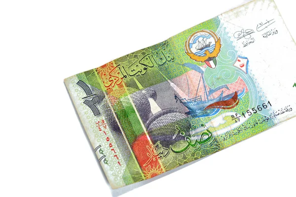 Lícová Strana Kuvajtu Půl Dináru Zelený Papír Bankovky Hotovost Bankovky — Stock fotografie
