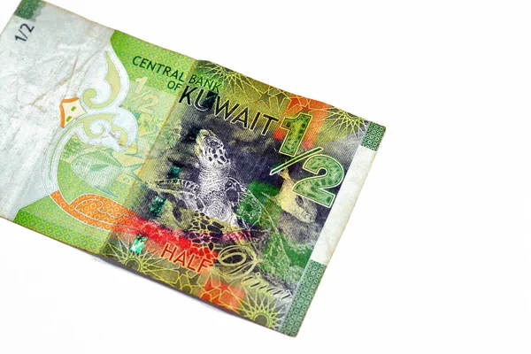 Odwrotna Strona Kuwejtu Pół Dinara Zielony Papier Banknot Gotówkowy Banknot — Zdjęcie stockowe