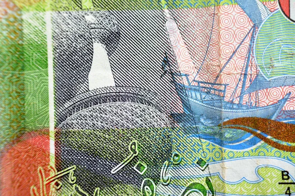 Closeup Obverse Side Kuwaiti Half Dinar Green Paper Banknote Cash — Stock Photo, Image