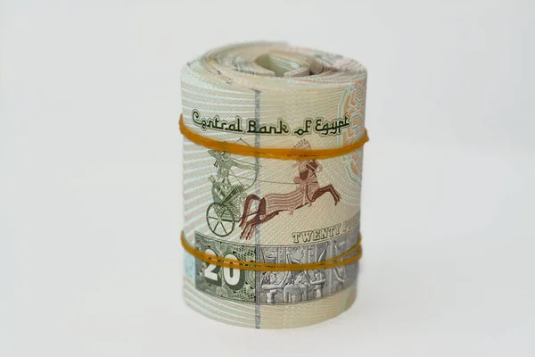 Egp Veinte Libras Egipcias Efectivo Billetes Enrollados Con Bandas Goma —  Fotos de Stock