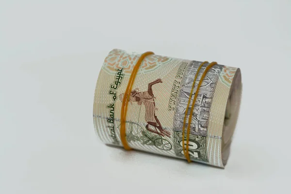 Egp Двадцать Египетских Фунтов Наличные Деньги Счета Свернуты Резиновыми Лентами — стоковое фото