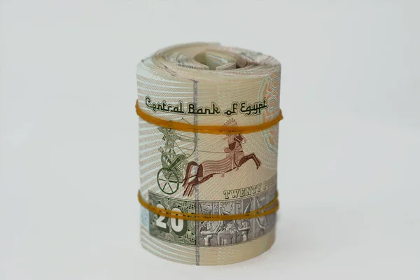 Egp Veinte Libras Egipcias Efectivo Billetes Enrollados Con Bandas Goma —  Fotos de Stock