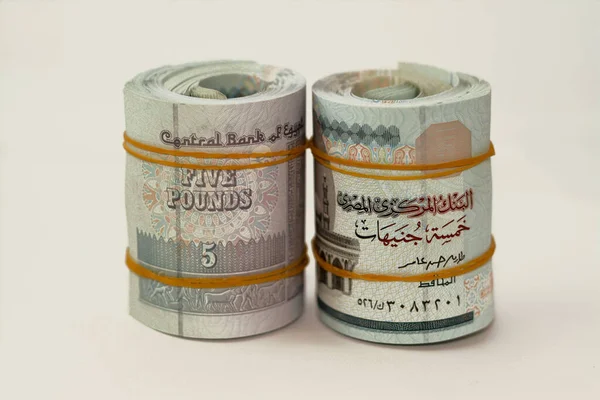 Egp Cinco Libras Egipcias Billetes Dinero Efectivo Enrollados Con Bandas —  Fotos de Stock